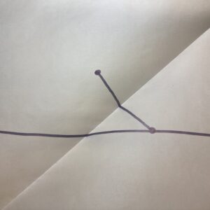 Tracing paper with focus, a point on the directrix, a segment connecting them, and a fold that is the perpendicular bisector of the segment.